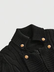 ROMWE Avant Women's Y2K Harajuku Gyaru Metal Buckle Decor Knit Cardigan - Black - View 3