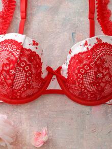 FairyFlirt 3/4 Cup Floral Balconette Bra With Underwire, Padded, Push-Up, Comfortable, Cute, Romantic Countryside Style Ladies Lingerie - Pink - View 6