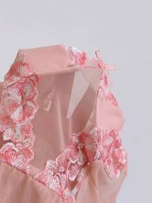 Soleia Cute & Sexy Semi-Sheer Mesh Floral Embroidered Underwire Bra With Adjustable Straps - Pink - View 7