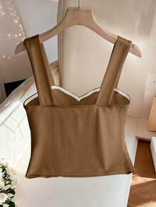 Franclia Áo tank top không tay màu trắng thanh lịch kiểu Pháp, cài nút trang trí, dành cho nữ, thích hợp cho mùa xuân/hè. - màu nâu - Xem 2
