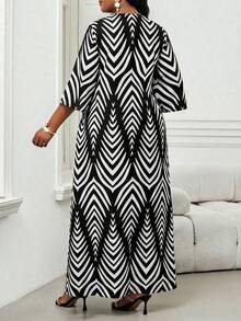 SHEIN Lady Vestido estampado de moda para talla grande para uso diario - Blanco y Negro - Ver 2