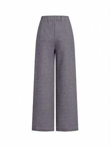 Ellevyn 优雅的夏季法式风格亚麻质感高品质长裤，适合通勤 - 灰色 - 查看 5