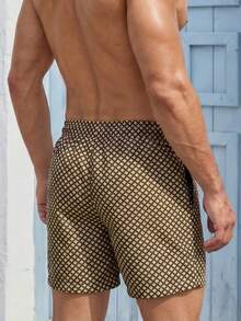 VIVINTIMO Men's Plaid Print Drawstring Waist Loose Dual Layer Beach Shorts,Hawaiian - Coffee Brown - View 5