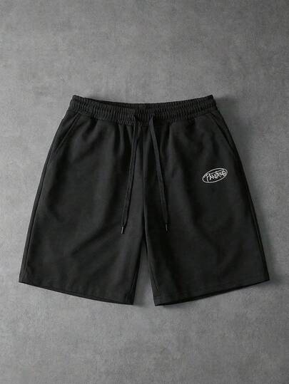 PAVTROS Men's Letter Print Drawstring Waist Pocket Casual Loose Shorts Streetwear Shorts Graphic Shorts Black Black Basketball Shorts Black Sweat Shorts