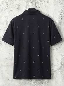 HIMLAND Men's Casual Commuter Elegant Minimalist Printed Polo Shirt - Black - View 6