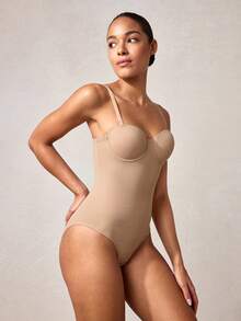 SHEIN Fashionable Elegant Cup Design Shapewear Jumpsuit - Apricot - View 10