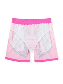 Manfinity Swimmode Men's Casual Cartoon Print Beach Shorts - Pink - View 3