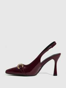 CUCCOO SZL Women's Dark Red Fashion Classic Simple Buckle Commuter Office Wear Stiletto Heel High Heel Shoes - Redwood - View 4