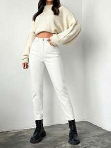 EURMUSE 100%Cotton Slim Fit Denim Jeans With Slant Pockets - White - View 4