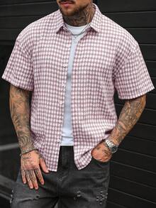 SLATEMANN Men's Fashionable Dropped Shoulder Short Sleeve Shirt - Khaki - View 4