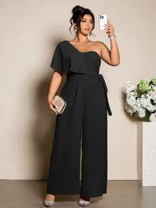 Cravure Bộ jumpsuit nữ cỡ lớn kiểu dáng thanh lịch, buộc eo và có dây, thích hợp cho các buổi đi chơi, đi làm và hẹn hò. - màu đen - Xem 6