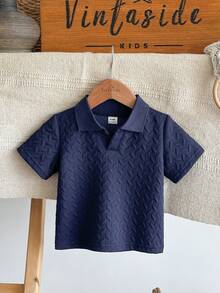 SHEIN Vintaside Kids 男婴休闲舒适百搭卫衣，时尚质感特殊面料上衣 - 寶藍色 - 查看 5