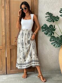 EMERY ROSE Women's Floral Print Elastic Waist Casual Skirt Going Out Outfit Summer Outfit For Women Vacation Outfits Women Summer Holiday Outfits Vacation Outfits Women Summer Holiday Outfits Beach Vacation Outfits For Women Boho Skirts For Women Bohemian Clothes For Women Skirt For Women Summer Skirts For Women Summer Holiday Outfits - Multicolor - View 1
