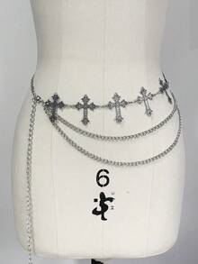 ROMWE Goth 1件装女士银色五芒星十字架装饰双链装饰暗黑风朋克风腰链连衣裙牛仔裤配饰日常百搭 - 五角星十字架雙層鏈條腰鏈 - 查看 5