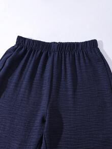 SHEIN 2pcs/Set Teen Girls Ruffle Striped Tie-Front Camisole Top And Pants Outfit - Navy Blue - View 6