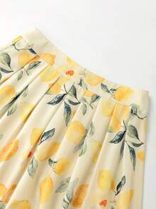 SHEIN Franclia Women's Sleeveless Fitted Crop Top & Watercolor Lemon Print Flowy A-Line Long Skirt Set,Summer Tropical Holiday Vacation Casual Two Pieces Outfits - Multicolor - View 4