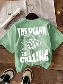 SHEIN 男婴休闲简约短袖上衣，适合夏季 - 薄荷綠 - 查看 2