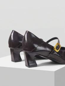 Mnmlis New Spring And Autumn Temperament Socialite Style Women's Shoes, Retro Word With Small Heels - Caramel Brown - View 4