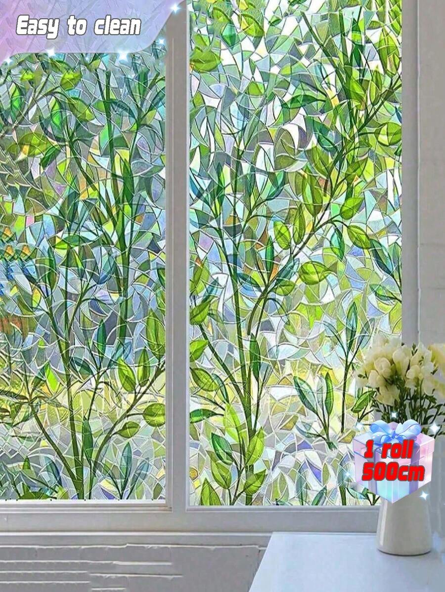 1Roll Window Privacy Film Stain Glass Window Film Rainbow Window Film Window Clings Non-Adhesive Reusable Decorative For Room - White - View 1