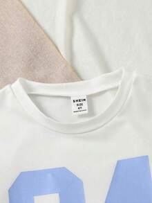 SHEIN Streecool Kids 2pcs/Set Toddler Boys' Letter 94 Print T-Shirt And Khaki Cargo Shorts, Vintage Casual Outfit Boy Summer Outfits - Baby Blue - View 5