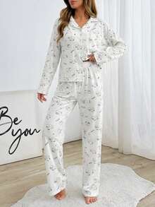 Cartoon Graphic Contrast Piping PJ Set - Multicolor - View 5