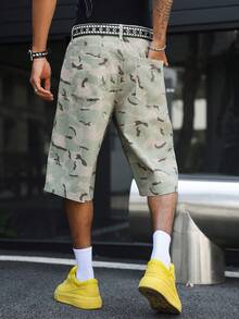 GALLERY FADE Casual Street Camo Straight Loose English Slogan Print Denim Shorts, Spring/Summer - Multicolor - View 2