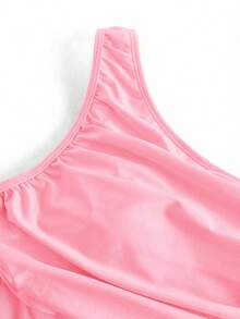 Swim Oasis One-Piece Swimsuit With Solid Color Ruched Mesh Panel And Sarong Skirt - Coffee - View 7