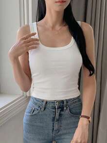 DAZY 女款百搭韓風夏季休閒細肩帶小版上衣 - 白色 - 查看 14