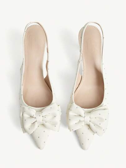 CUCCOO CHICEST Women Shoes Spring And Summer New Women's High Heel Shoes Beige Bow Rhinestone Decoration Pointed Thin Heel Slip-On 7cm Elegant Satin Solid Color Commuter Dating Valentine's Day Women's Shoes