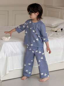 DAZY Toddler Boys' Minimalist Print Short Sleeve Loungewear - Blue - View 5