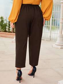 SHEIN Essnce Plus Size Casual Versatile Commute Solid High Waist Pants - Coffee Brown - View 2