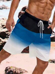 Manfinity Dauomo Men's Vacation Style Gradient Blue Casual Shorts, Beach Style, Premium Pattern Design - Multicolor - View 3