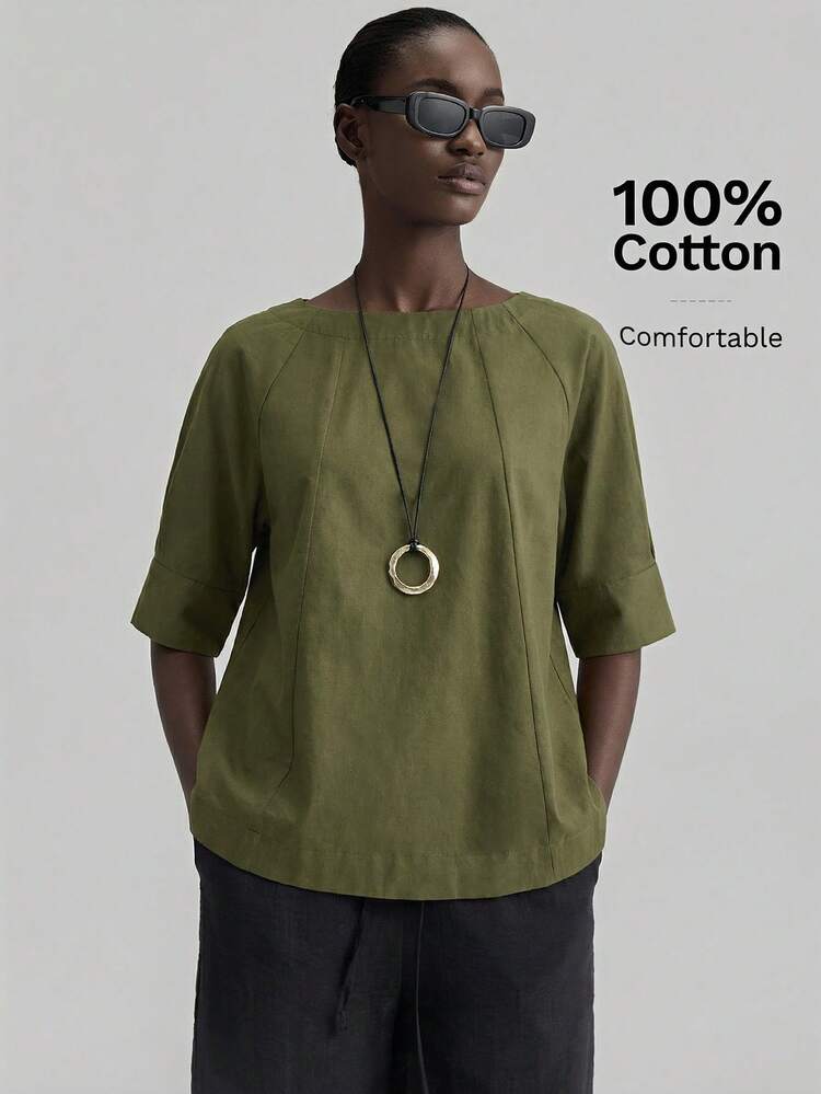 2026 Women's New Arrivals, Autumn School Wear Retro 2000s Countryside Style Office Business Casual Outfits, Summer Solid Color Round Neck Raglan Sleeve Casual Shirt,Summer Top All-Season Versatile Modern Urban Fashion Business Casual Women's Wear Office Attire Understated Old-Money Style, Elegant And Sophisticated, High-Quality Commuter And Airport Women's Wear Bohemian Style Vacation Outfits Seaside Women's Clothing, Country Music Concert Style, Western Style Clothing, Nomadic Casual Fashion