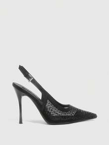 CUCCOO SZL Stylish Sexy Rhinestone Decorative Pointed Heel Slingback Women Pumps - Black - View 6