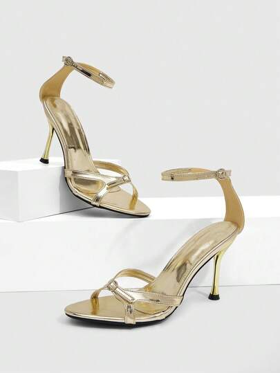 CUCCOO SZL Sandalias de mujer de verano con hebilla metálica, punta redonda, sexy y brillantes, de color plateado, con punta abierta para fiestas y cenas