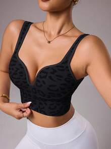 SHEIN Sovereign Charm Seamless Leopard Print Sports Bra Camisole Sports Bras With Padding Gym Tops For Women With Built In Bra Top With Padded Bra Fitness Top Workout Tops Built In Bra Push Up Sport Bra Top With Bra Pad Gym Bras For Women Gym Tops With Built In Bra Leopard Sports Bra - Multicolor - View 6