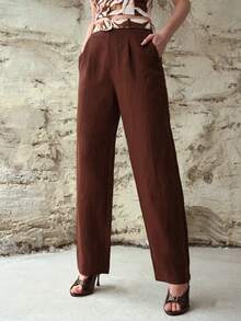 MOTF PREMIUM WOMEN'S LINEN BANANA PANTS, AUTUMN GOLF PASTAL GIRLISIM - Brown - View 9