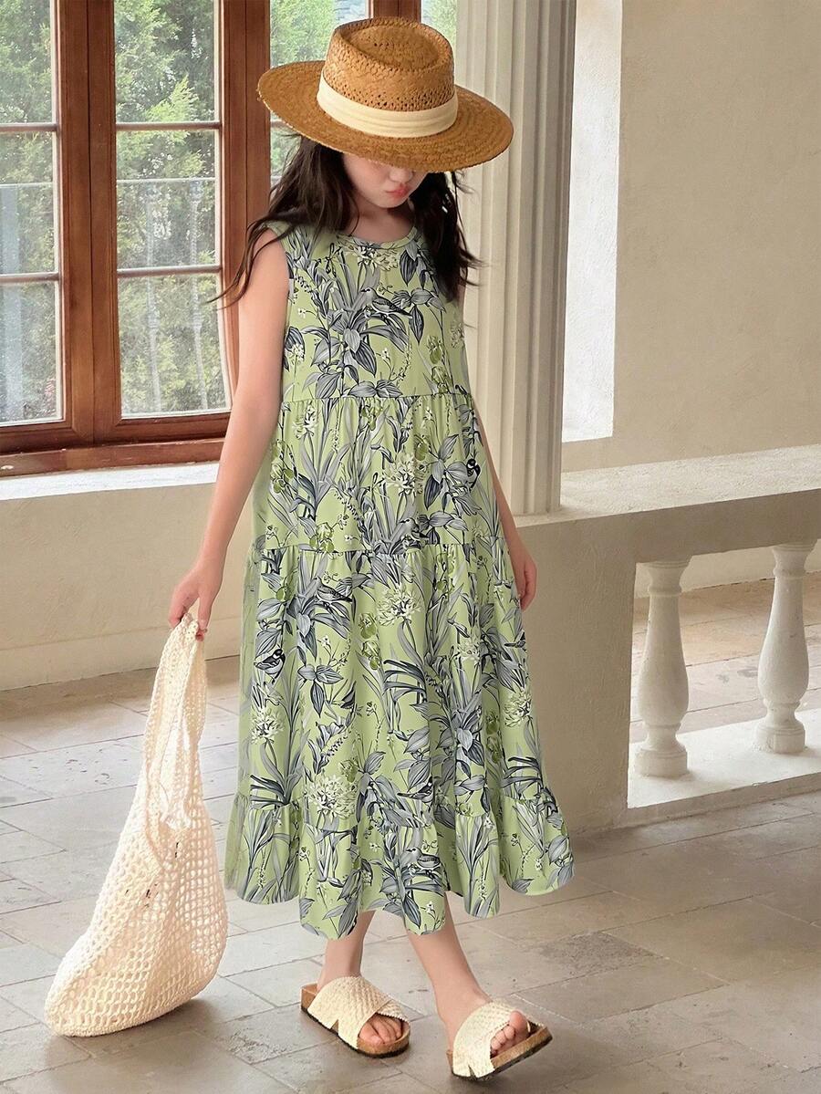 Dazy Kids Đầm hoa nhí không tay cho bé gái tuổi teen, mùa hè - Nhiều màu - Xem 1