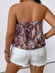 EMERY ROSE Plus Size Women Allover Print Casual Versatile Daily Wear Tube Top - Orange - View 2