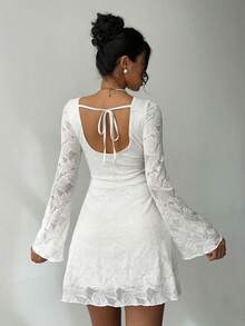 Aloruh Lukea Lace Long Sleeve Mini Dress Cream - Beige - View 8
