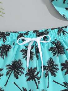 幼儿男童椰子树印花无袖泳衣套装（含帽子），两件套，度假风 - 綠色 - 查看 6