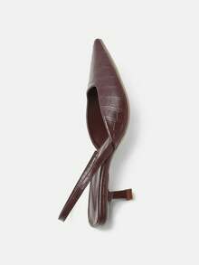 女士石纹猫跟鞋，优雅尖头高跟鞋，时尚踝带高跟鞋（随机裁剪） - 棕色 - 查看 9