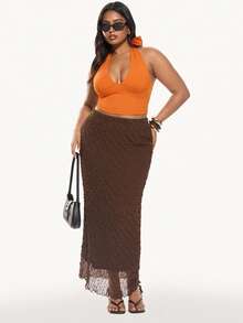 Solavibe טופ כתום עם קשירה במידות גדולות - כתום חלוד - ראה 3