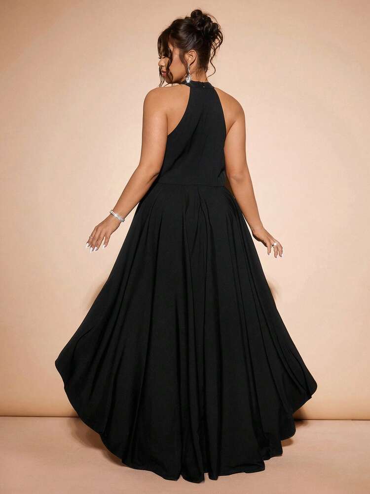 Cravure 大码无袖不对称下摆印花连衣裙 - 杏色 - 查看 2