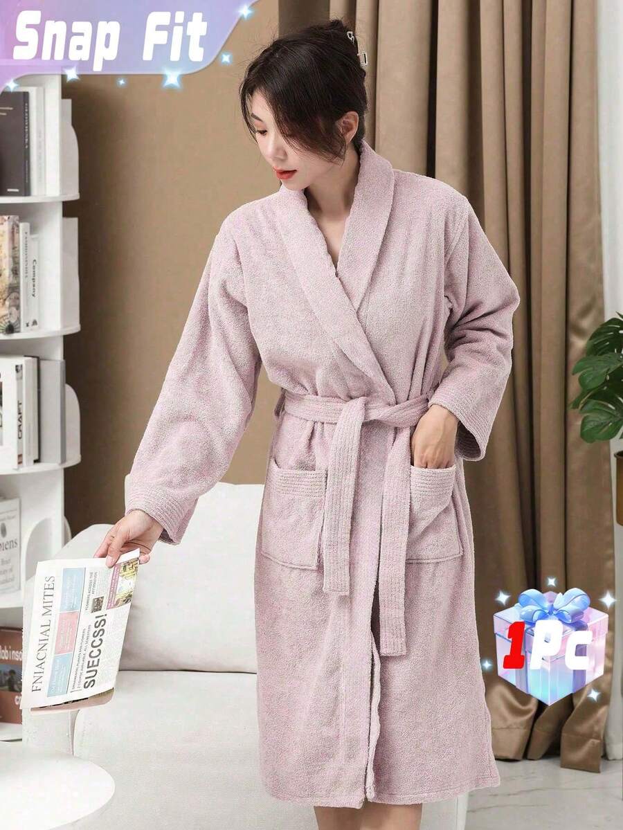 1件装长款浴袍，成人男女通用浴袍，高端酒店品质，加厚毛巾面料，四季皆宜，柔软吸水，宽松版型，多种颜色可选，简约设计，浴室用品，家居用品