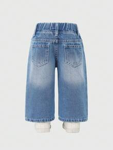 SHEIN Quần jeans ống rộng mùa hè cho bé gái, quần denim thêu hình trái tim dễ thương, màu đen bạc màu cổ điển, chất liệu vải đen xám thoải mái, quần denim ống rộng dáng suông in hình trái tim, thiết kế eo chun, chất liệu cotton mềm mại, thích hợp cho các hoạt động hàng ngày, đi học, đi làm, tụ họp, mặc ở nhà. - Rửa trung bình - Xem 2