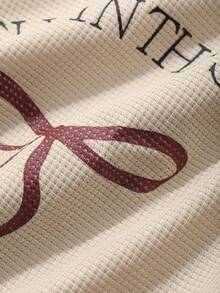 DAZY Spring New Valentine's Day Round Neck Grey Bowknot Women T-Shirt Cute Tops,Graphic Tees,Back To School Clothes Preppy Tops - Apricot - View 3