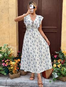 Elyressa Elegant Summer Long Dress For Women With Woven Prints - Blue - View 4