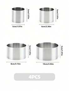 4 piezas Moldes de acero inoxidable para mousse DIY, moldes redondos de acero inoxidable mini para tartas, moldes redondos para tiramisú, mafen, herramientas de cocina para hornear pasteles y postres - Plateado - Ver 11