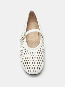 女士芭蕾舞鞋，透气镂空圆头玛丽珍鞋，白色 - 白色 - 查看 9